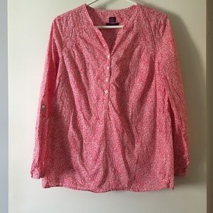 LIBERTY Tom Daley Red + White Leaf Print Popover Blouse S